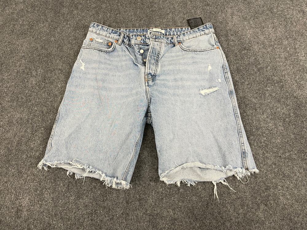 Zara Shorts Mens 35 Denim Jean Ripped Distressed Blue Button Fly N111